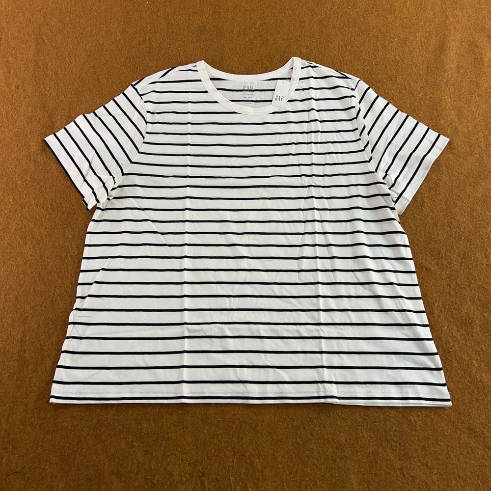 Gap Womens XXL Tall White Black Striped Organic Cotton Vintage Tee T-Shirt NWT